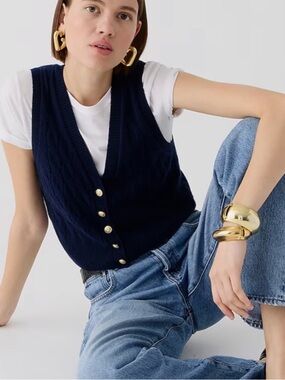 J. Crew Navy Cable-Knit V-Neck Button Front Sweater Vest